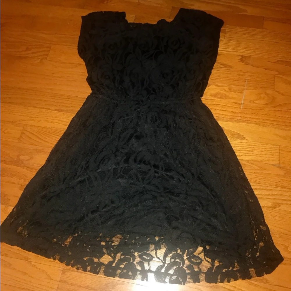Fire Los Angeles Open Back Floral Lace Black Dress